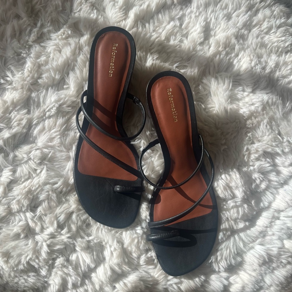 Reformation Black Strappy Wedge Sandals